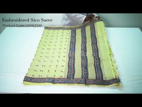 Green  Cross Stitched Embroidered Sico Saree-UNM62549