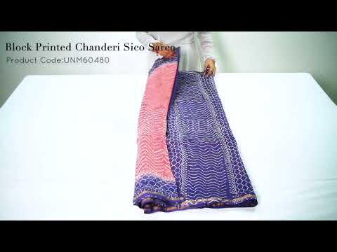 Pink Pure Hand Block Printed Chanderi Sico Saree