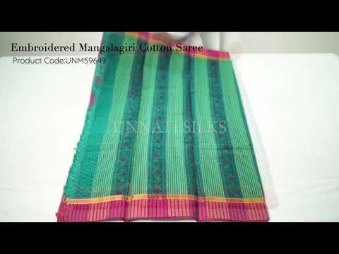 Green Pure Embroidered Mangalagiri Cotton Saree