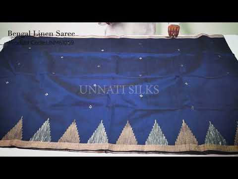 Navy Blue  Bengal Linen Saree