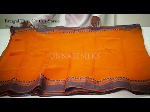 Orange Pure Handloom Bengal Tant Cotton Saree