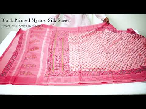 Pink  Block Printed Mysore Silk Saree