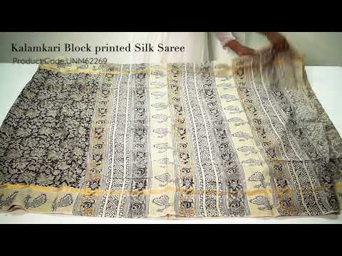 Multi Pure  Kalamkari Block printed Silk Saree