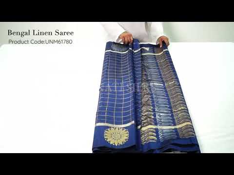 Navy Blue  Bengal Linen Saree