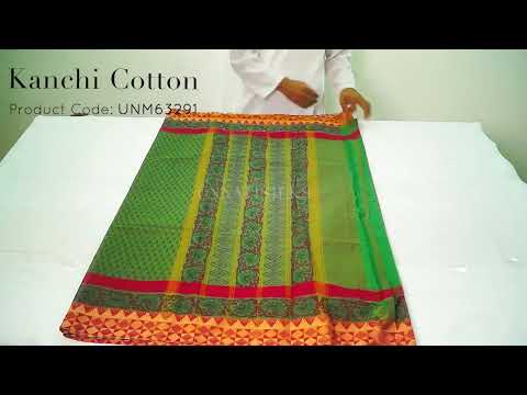 Green  Block Printed Kanchi Cotton Saree-UNM63291