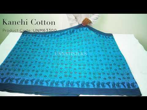 Blue  Block Printed Kanchi Cotton Saree