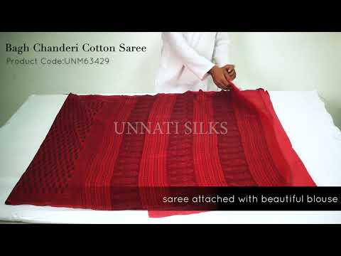 Red Pure Bagh Chanderi Cotton Saree-UNM63429