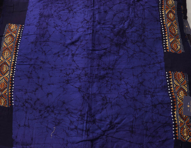 Blue Pure Batik Kantha Work Cotton Blouse Fabric (1MTR)-KTR1482