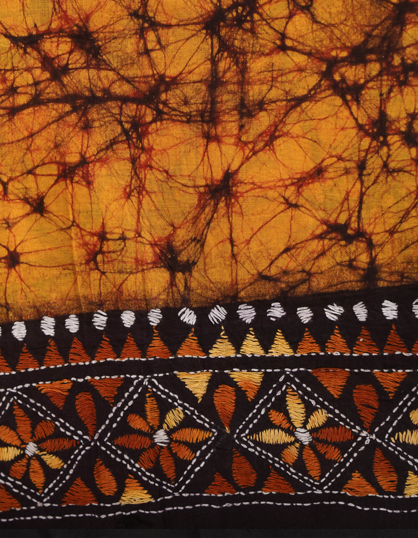 Yellow Pure Batik Kantha Work Cotton Blouse Fabric (1MTR)-KTR1484
