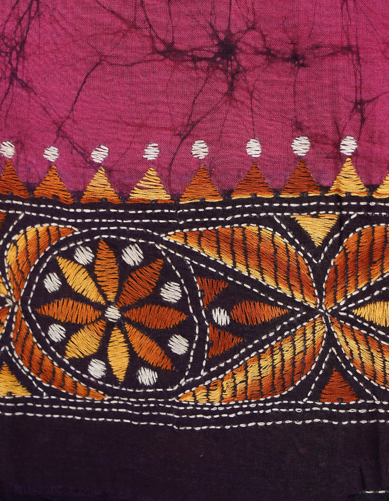 Pink Pure Batik Kantha Work Cotton Blouse Fabric (1MTR)-KTR1488