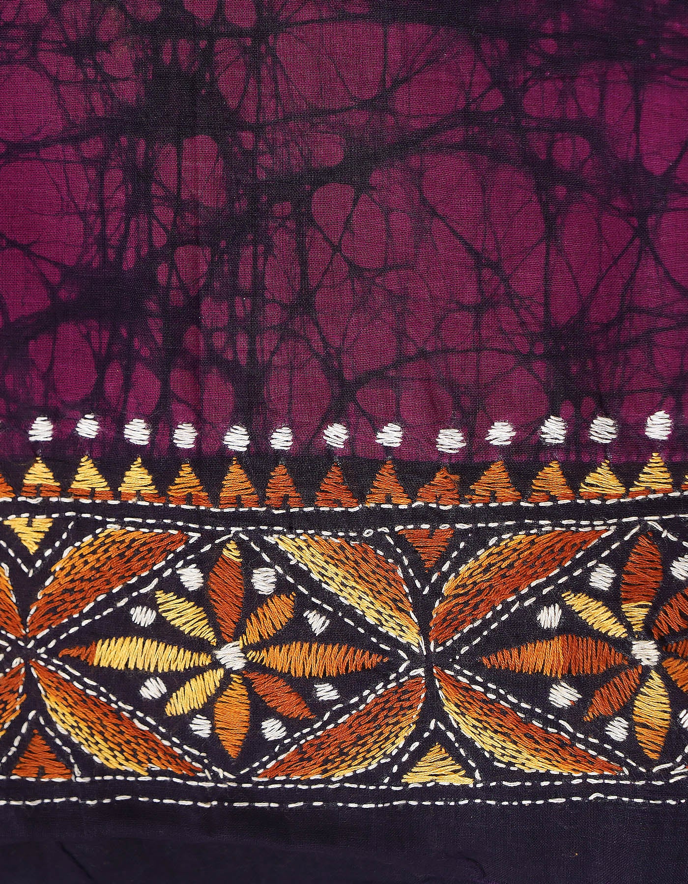 Purple Pure Batik Kantha Work Cotton Blouse Fabric (1MTR)-KTR1499
