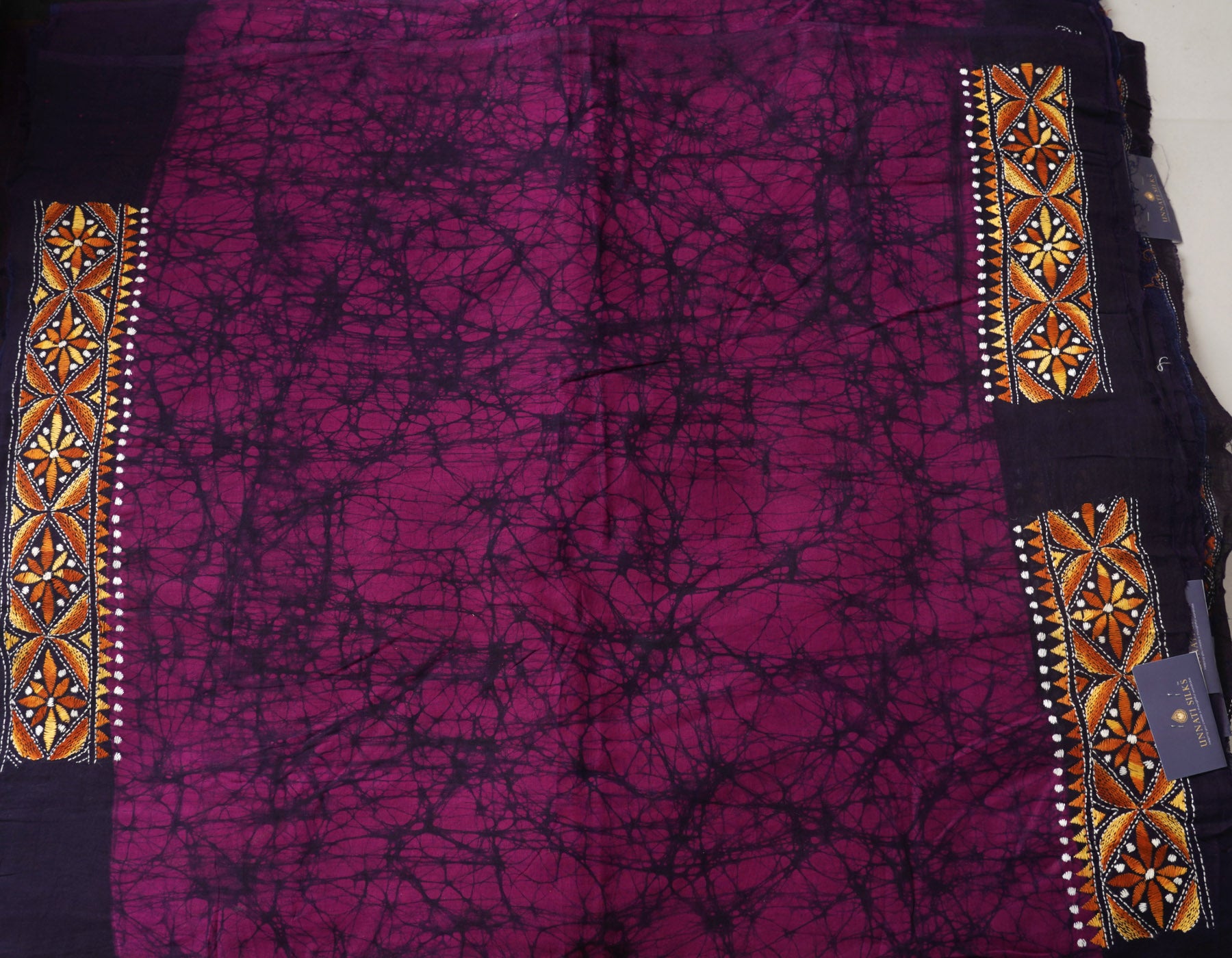 Purple Pure Batik Kantha Work Cotton Blouse Fabric (1MTR)-KTR1499