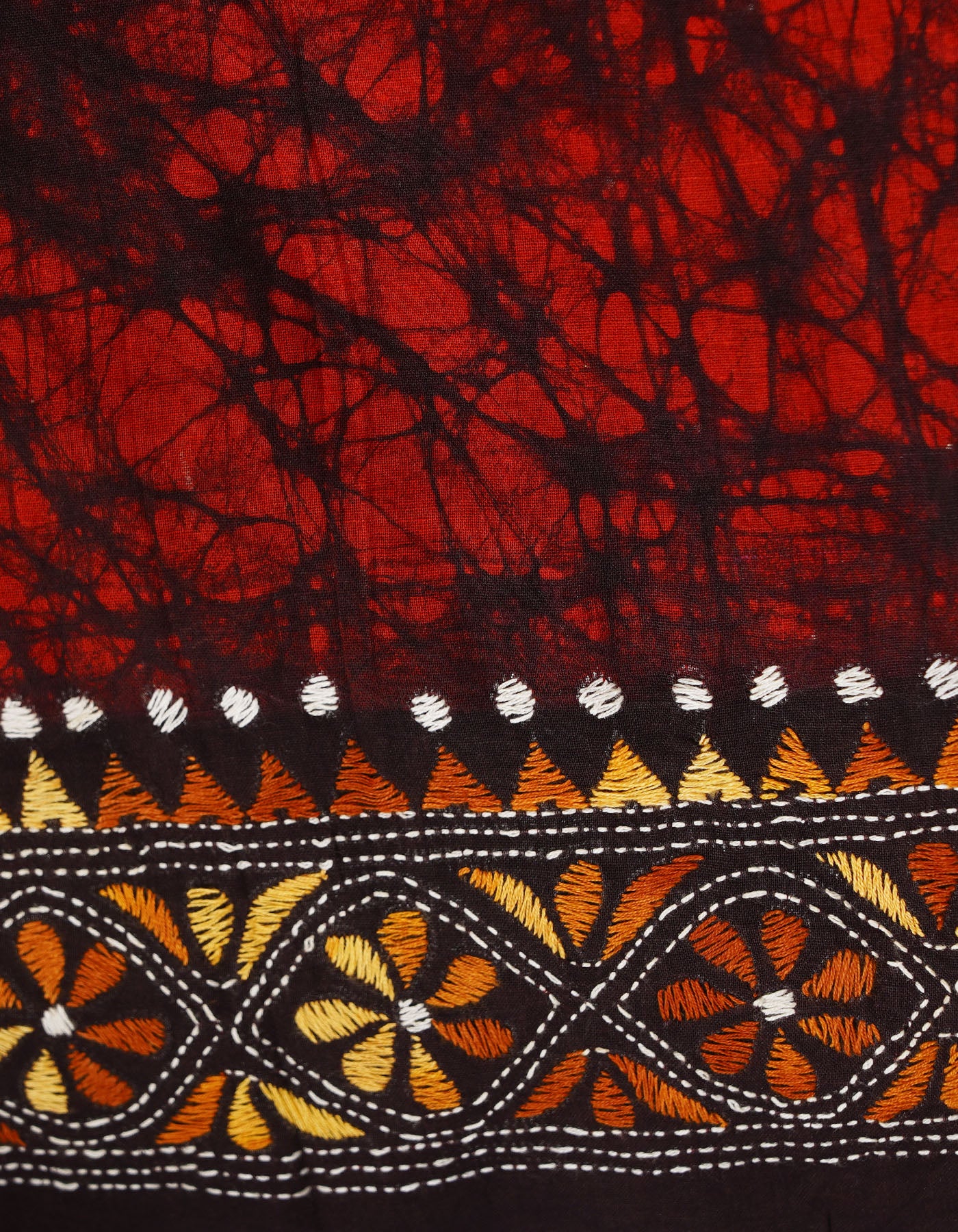 Red Pure Batik Kantha Work Cotton Blouse Fabric (1MTR)-KTR1506