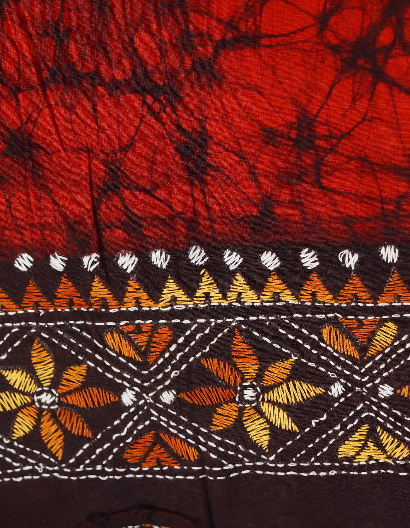 Orange Pure Batik Kantha Work Cotton Blouse Fabric (1MTR)-KTR1509