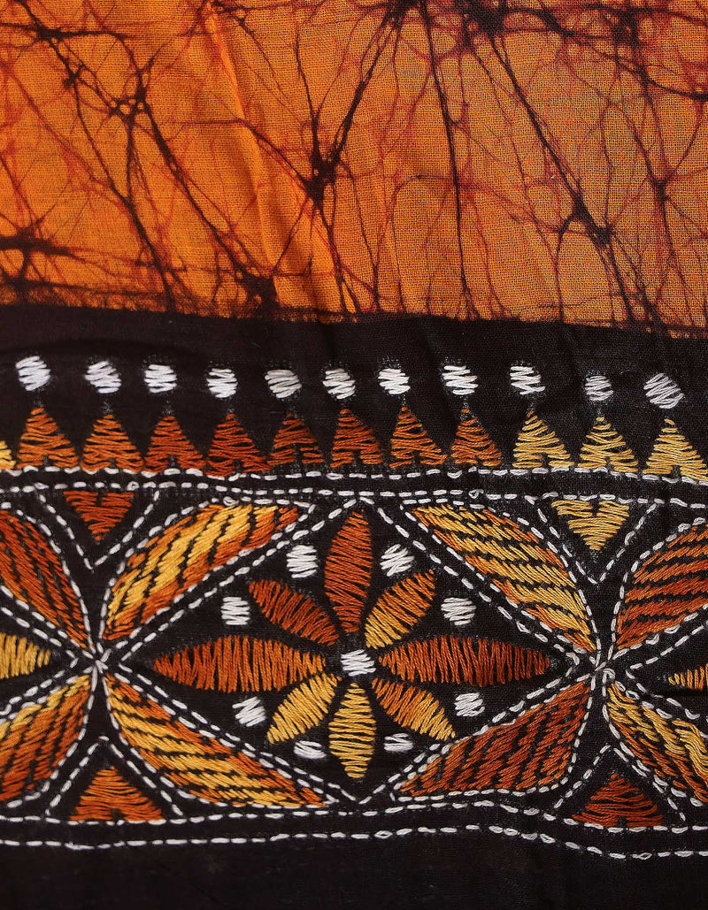 Yellow Pure Batik Kantha Work Cotton Blouse Fabric (1MTR)-KTR1510