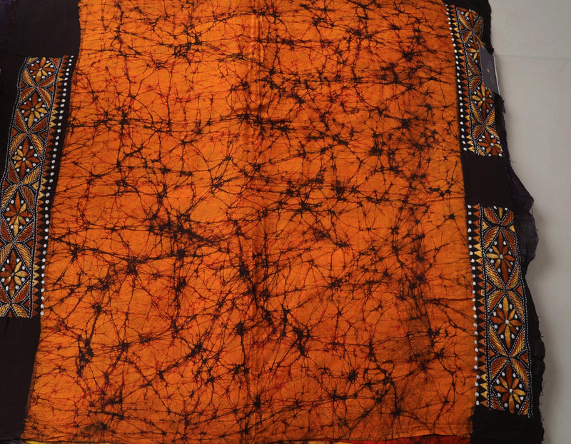 Yellow Pure Batik Kantha Work Cotton Blouse Fabric (1MTR)-KTR1510
