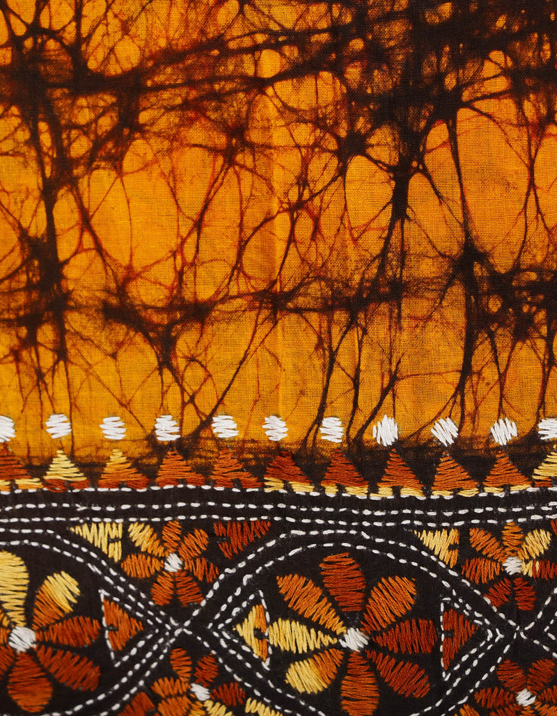 Yellow Pure Batik Kantha Work Cotton Blouse Fabric (1MTR)-KTR1511