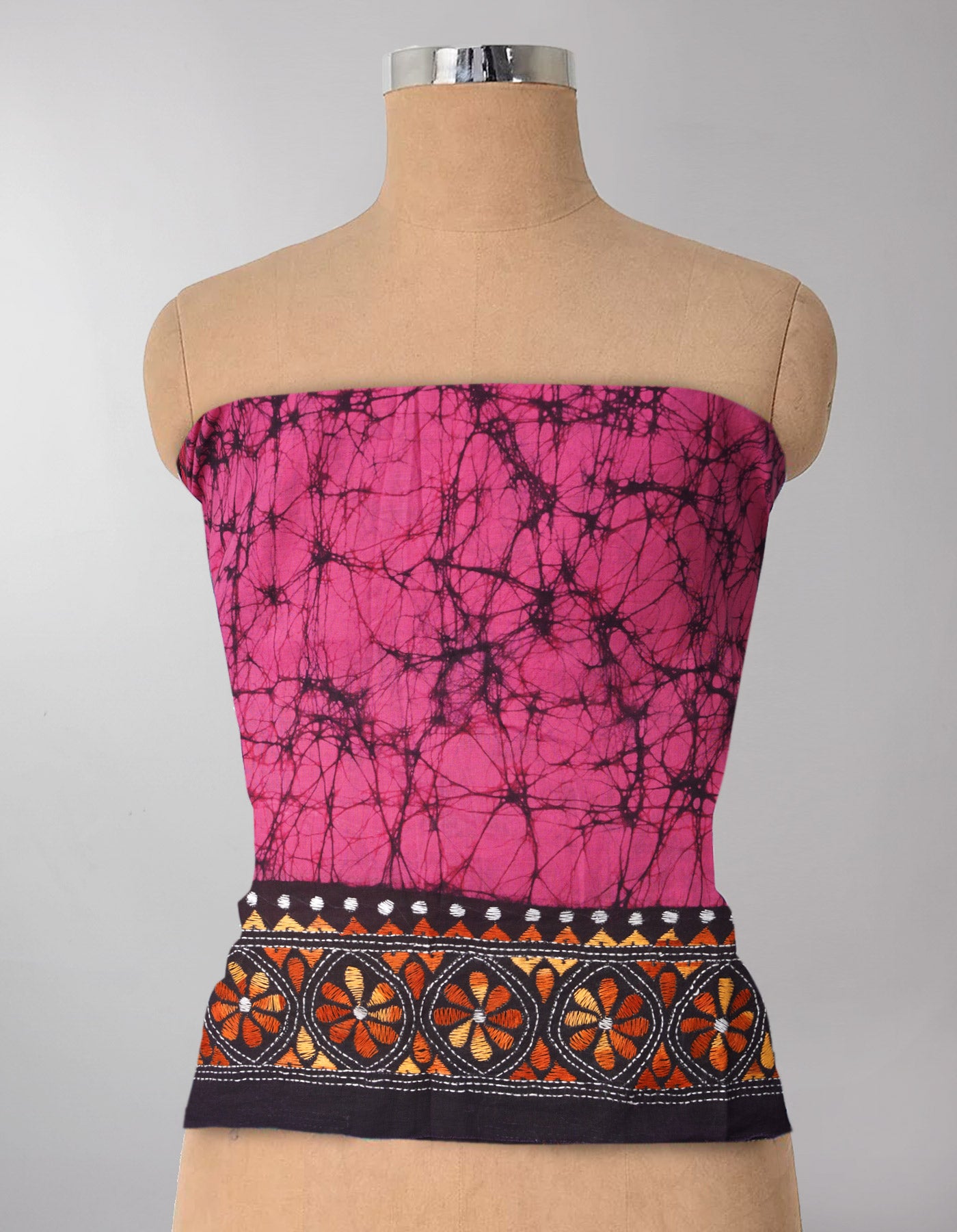 Pink Pure Batik Kantha Work Cotton Blouse Fabric (1MTR)-KTR1517