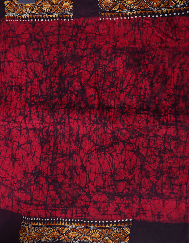 Pink Pure Batik Kantha Work Cotton Blouse Fabric (1MTR)-KTR1518