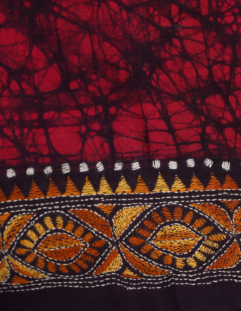 Pink Pure Batik Kantha Work Cotton Blouse Fabric (1MTR)-KTR1518