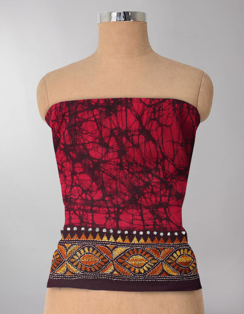Pink Pure Batik Kantha Work Cotton Blouse Fabric (1MTR)-KTR1518