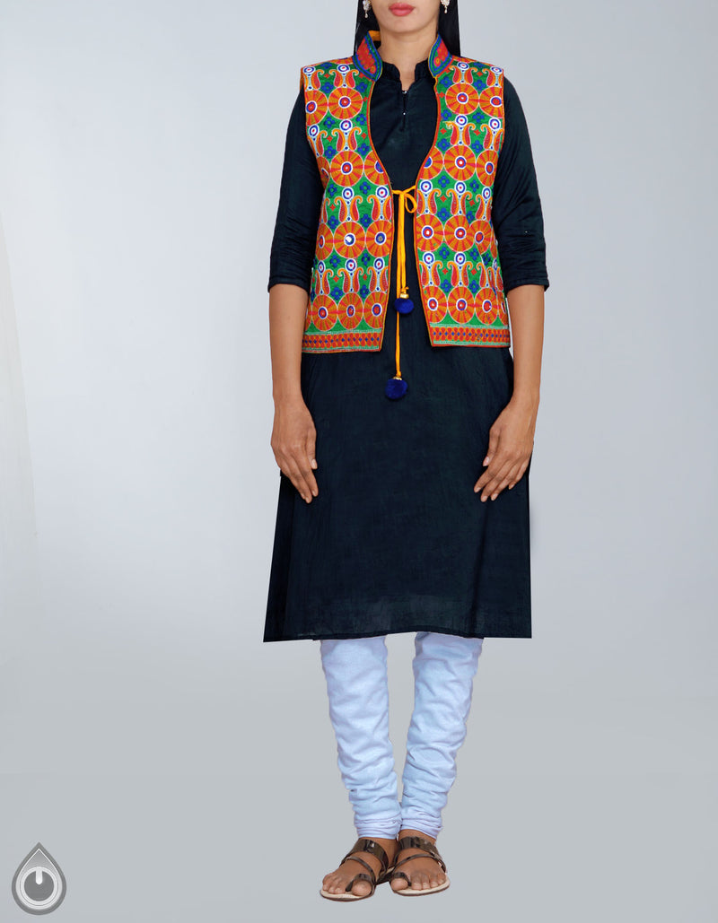 Online Shopping for green Banjaras stitched Waistcoat  with Kutch Embroidery from Rajasthan at Unnatisilks.com, India 
