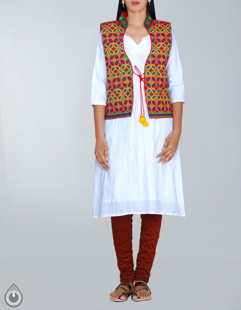 Online Shopping for green Banjaras stitched Waistcoat  with Kutch Embroidery from Rajasthan at Unnatisilks.com, India 