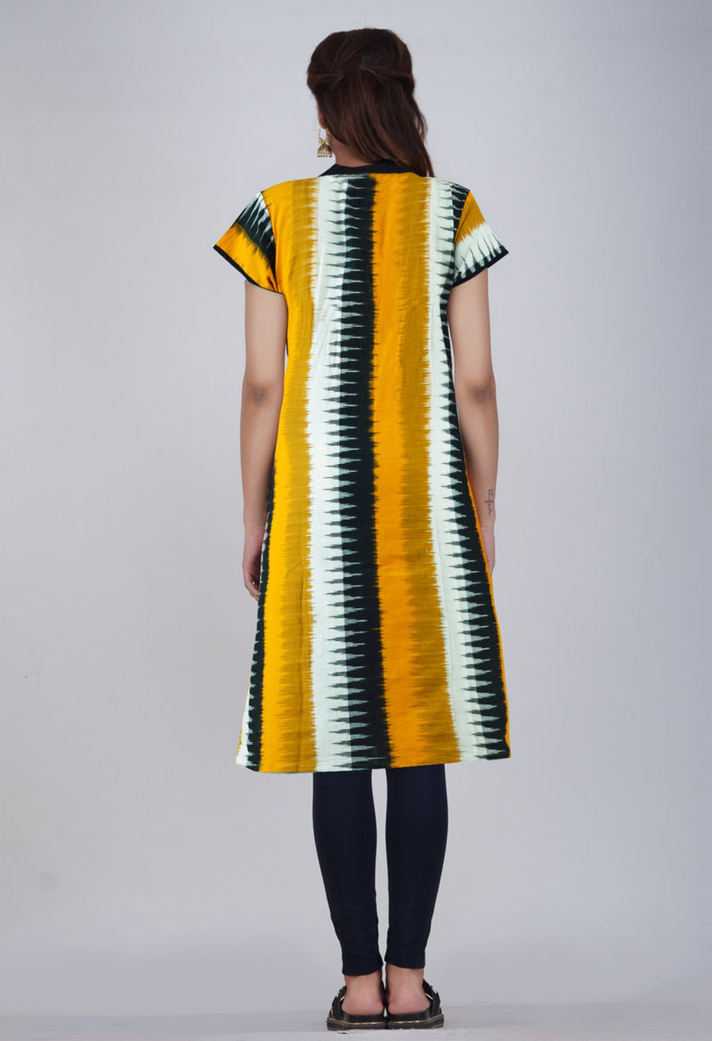 PKK1409-Sloka Weaves Yellow-Black Pure Handloom Pochampally Cotton Kurta