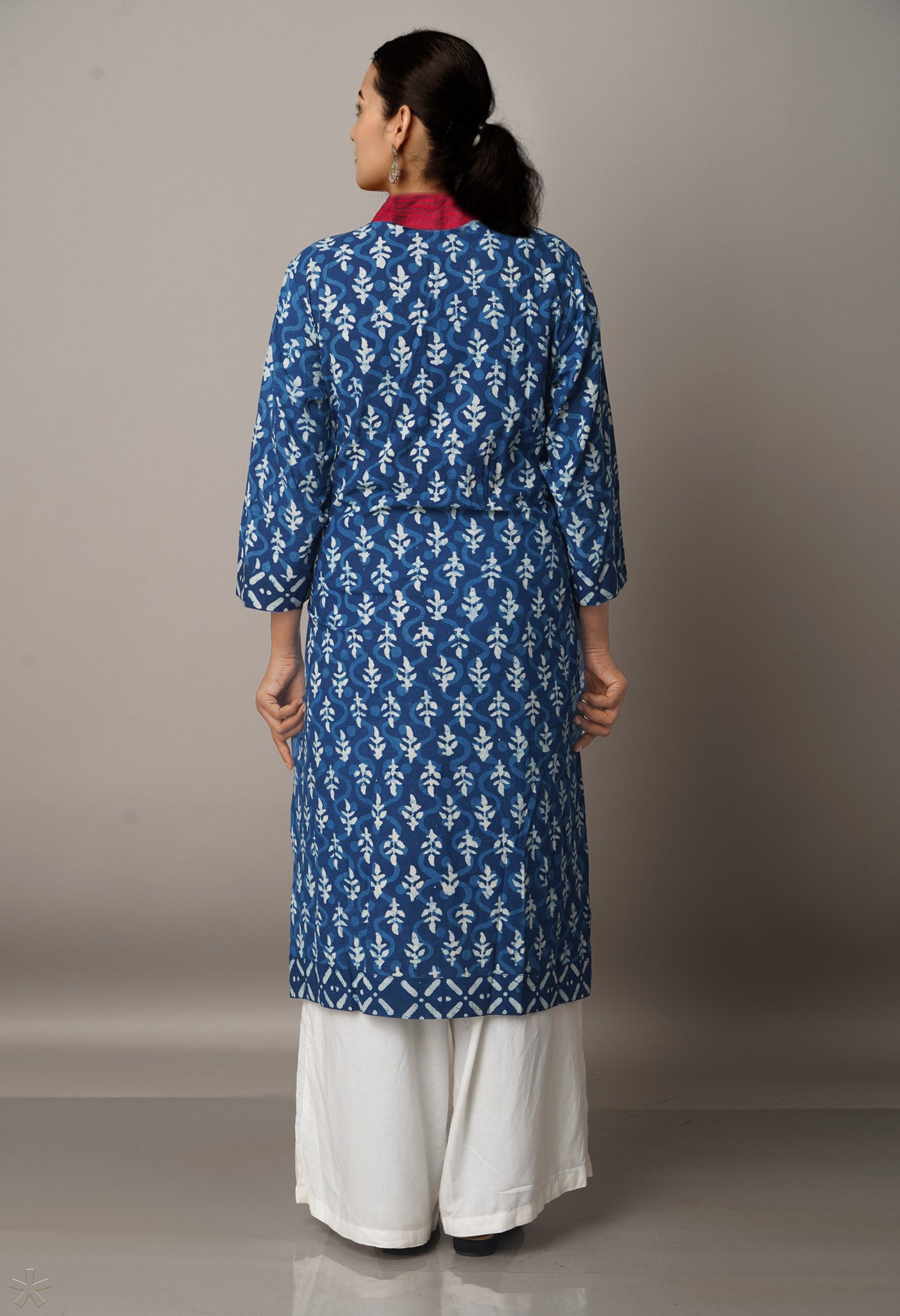 Navy Blue Cotton Dabu Printed Kurta-PKK1435