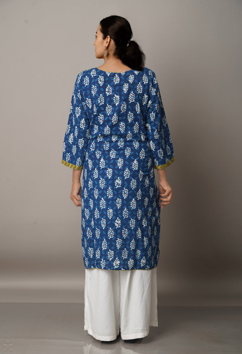 PKK1444-Sloka Weaves Blue Cotton Dabu Printed Kurta