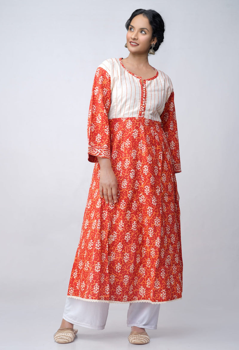 Online Shopping for Sloka Weaves Rajasthani Cotton Dabu Printed Anarkali Kurta with Dabu Prints from Rajasthan at Unnatisilks.com, India 