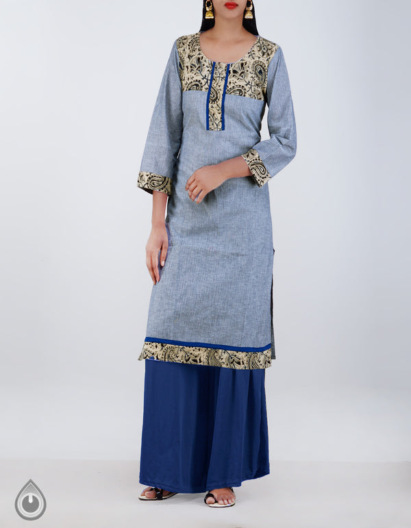 Online Shopping for Sloka Weaves Grey Cotton Kurta with Kalamkari Work from Andhra Pradesh at Unnatisilks.com, India 