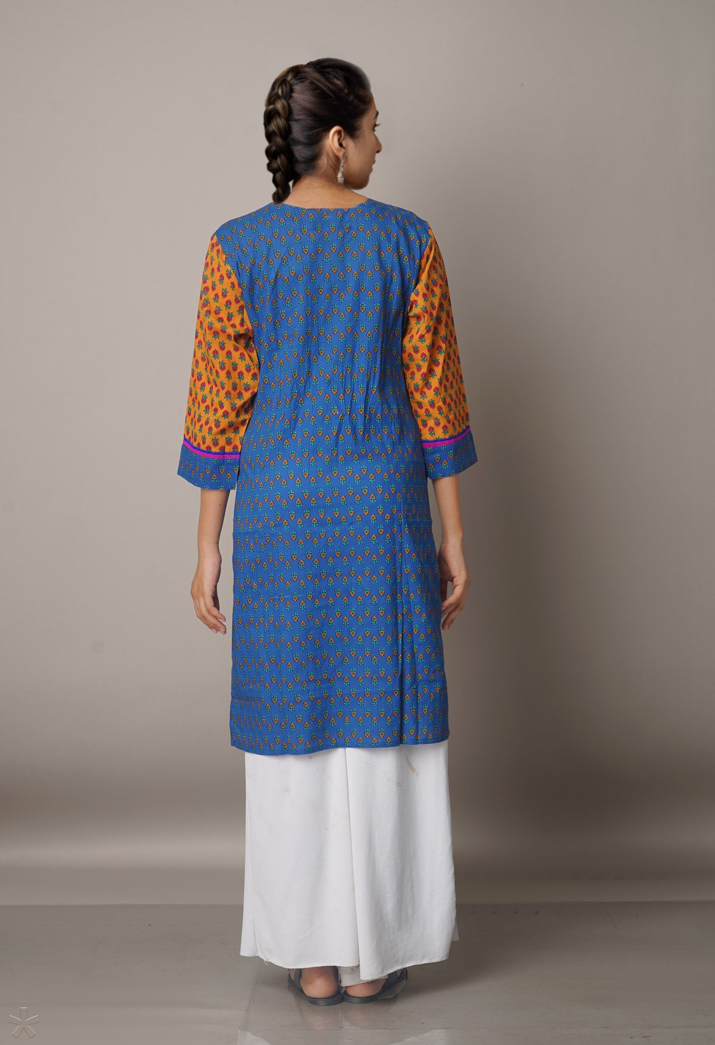 PKK1537-Sloka Weaves Blue Cotton Printed Kurta