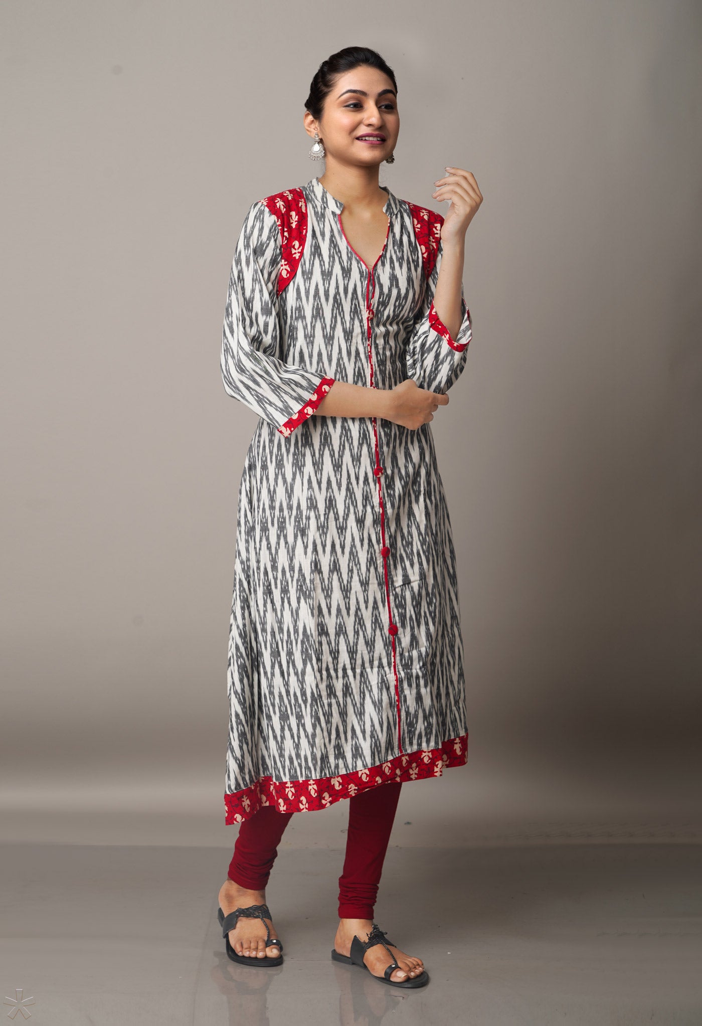 PKK1578-Sloka Weaves Handloom Pochampally Malmal Cotton Ikkat Woven Anarkali Kurta