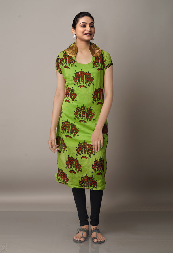 Parrot Green Pure Handloom Chanderi Kurta