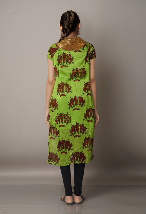 Parrot Green Pure Handloom Chanderi Kurta