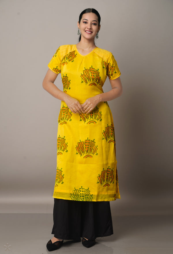 Yellow Pure Handloom Chanderi Kurta