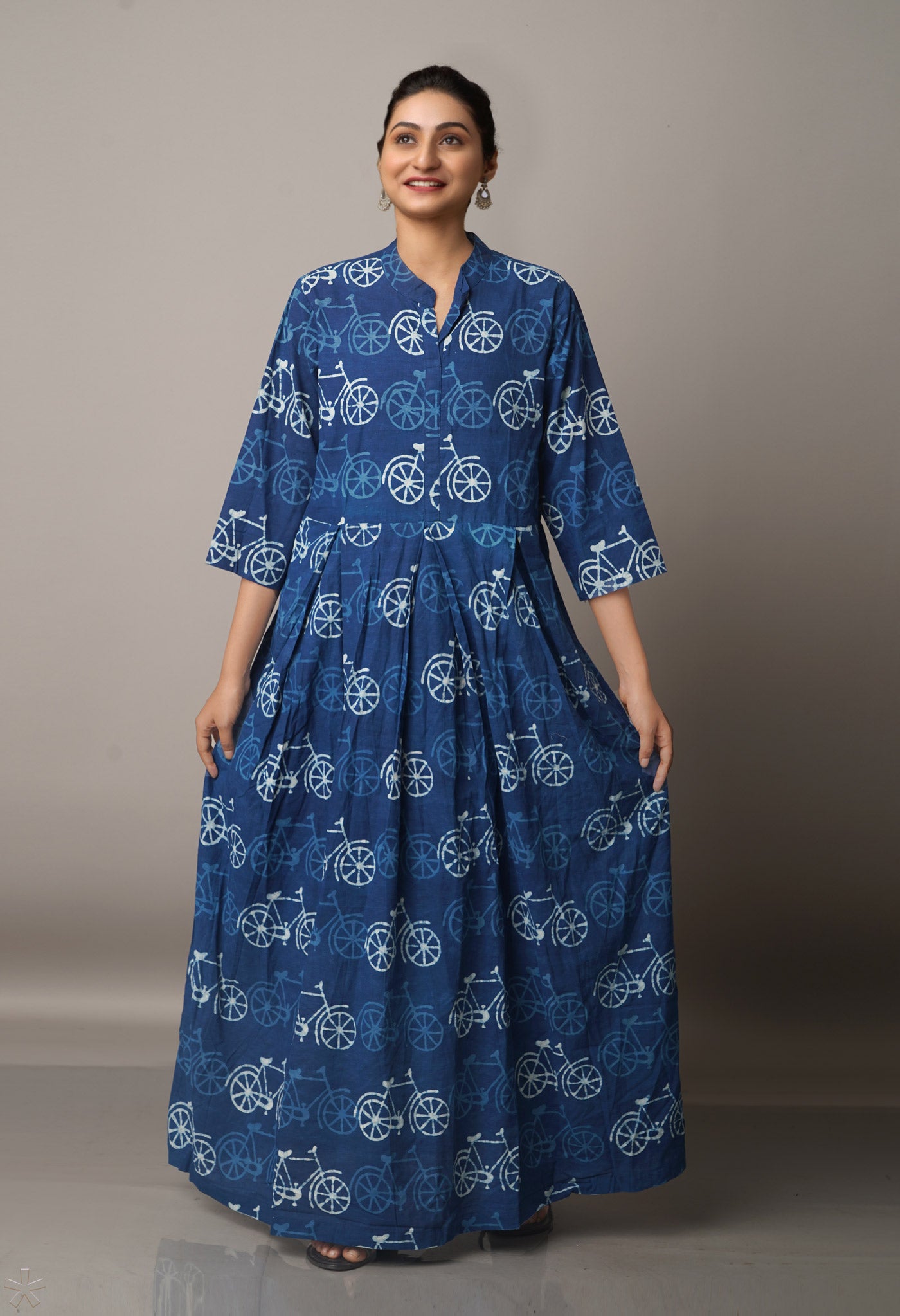Indigo Pure Bagru Cotton Long Kurta-PKK1729