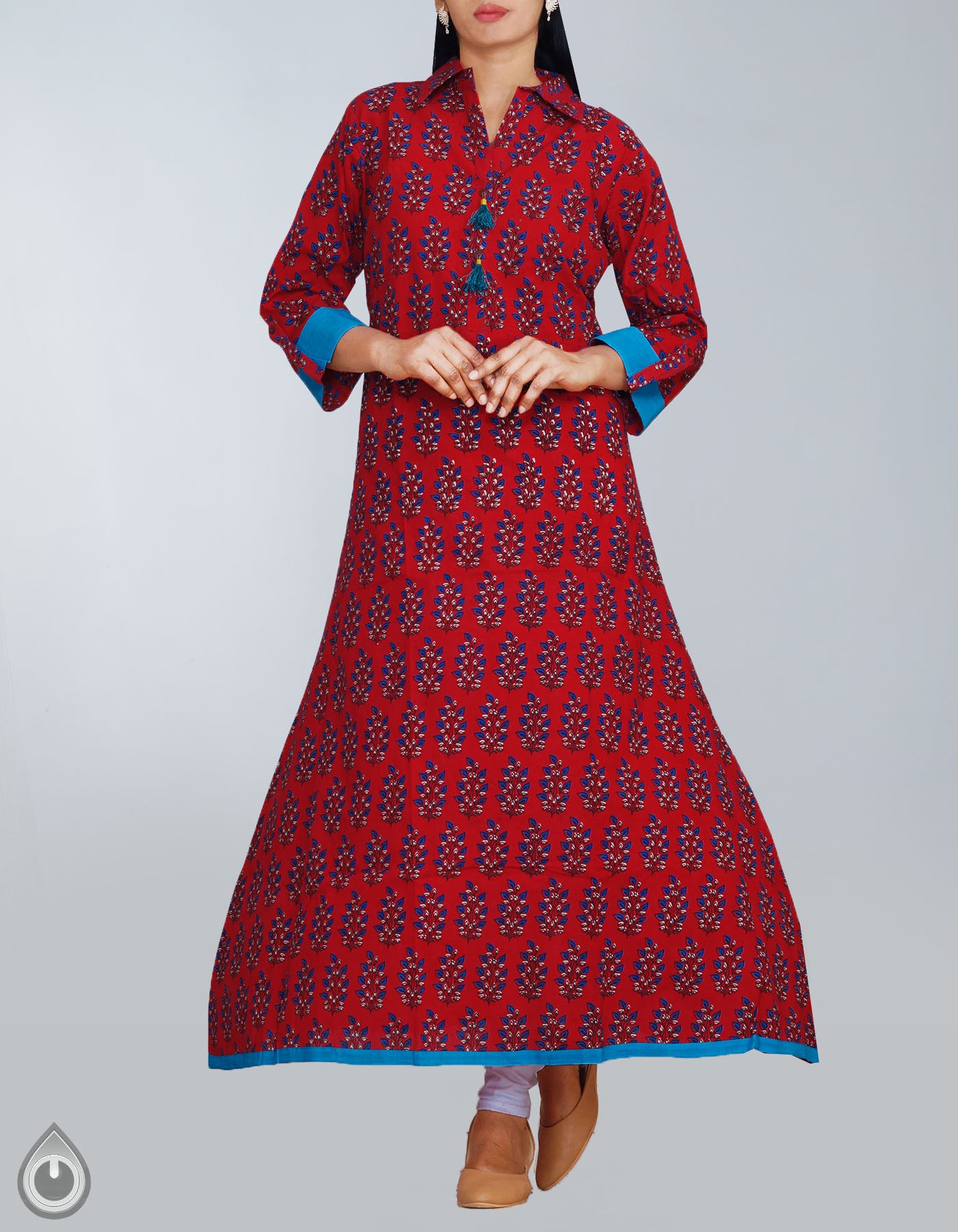 Online Shopping for Orange Pure Rajasthani Cotton Anarkali Kurta with Jaipuri prints fromRajasthan at Unnatisilks.com, India 