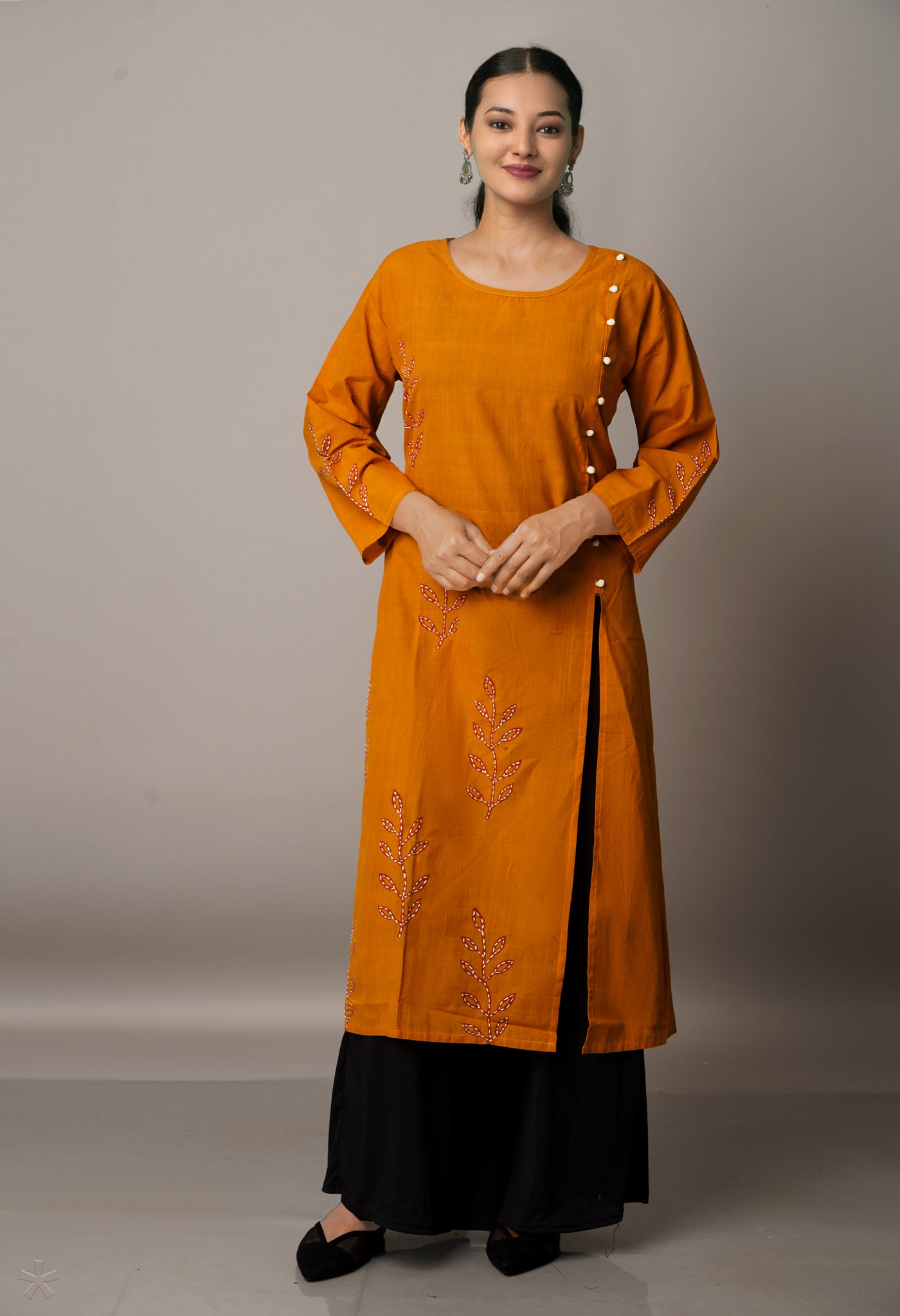 Yellow Pure Rajasthani Cotton Front-Slit Kurta-PKK1744