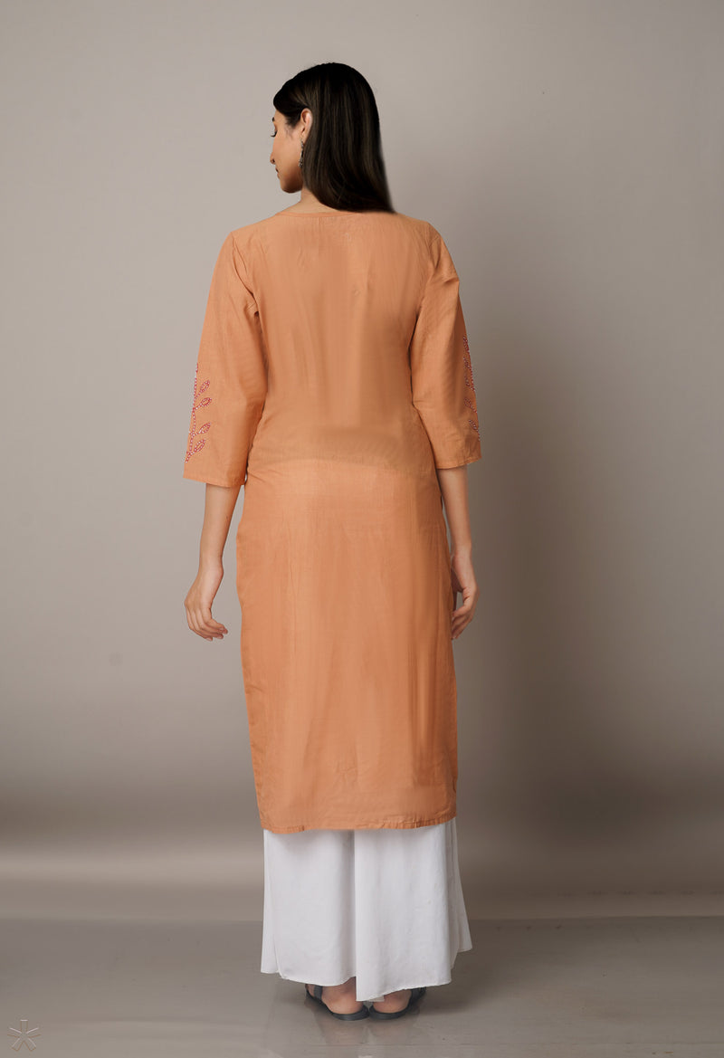 Brown Pure Rajasthani Cotton Front-Slit Kurta-PKK1745