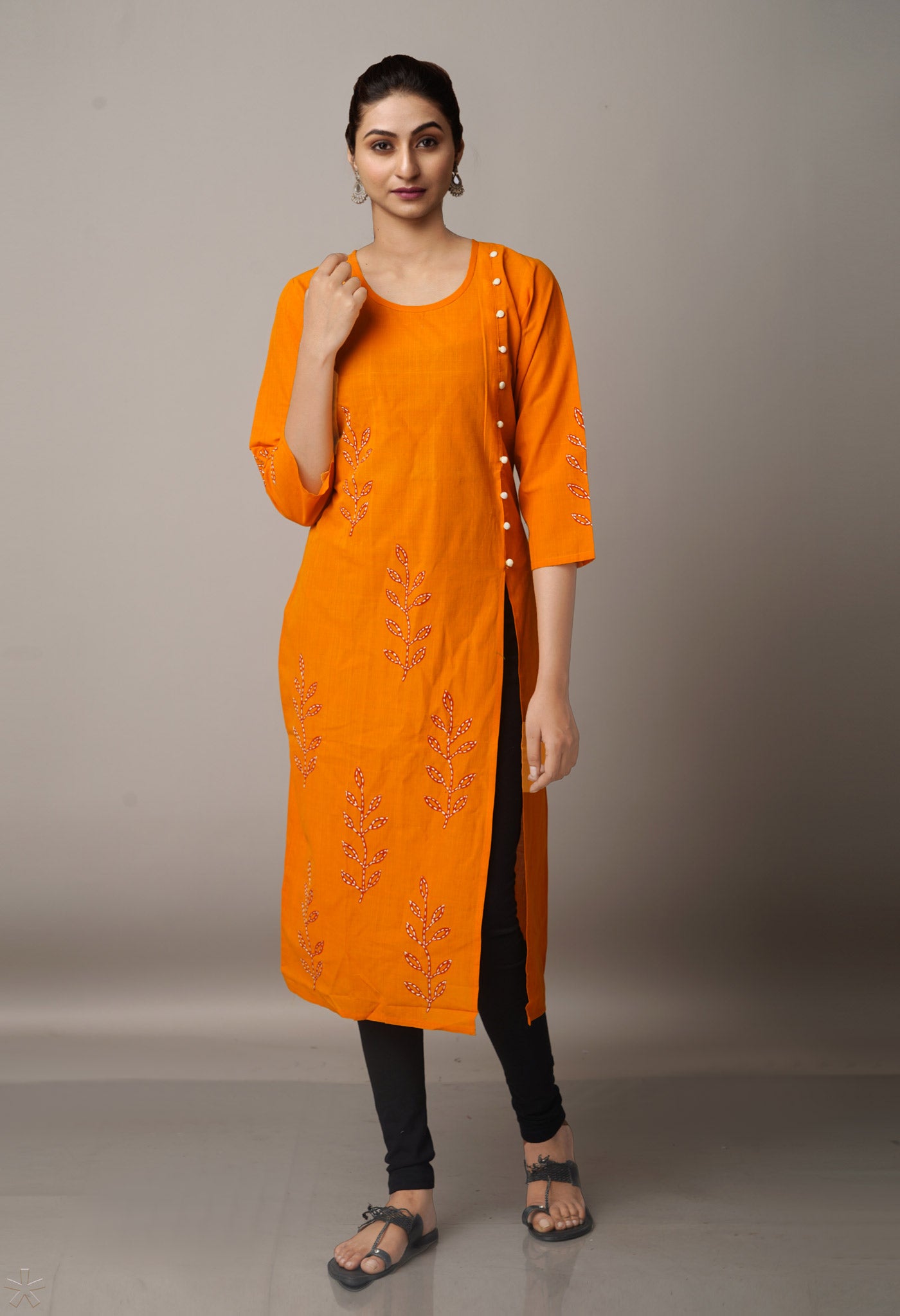 Yellow Pure Rajasthani Cotton Front-Slit Kurta-PKK1746