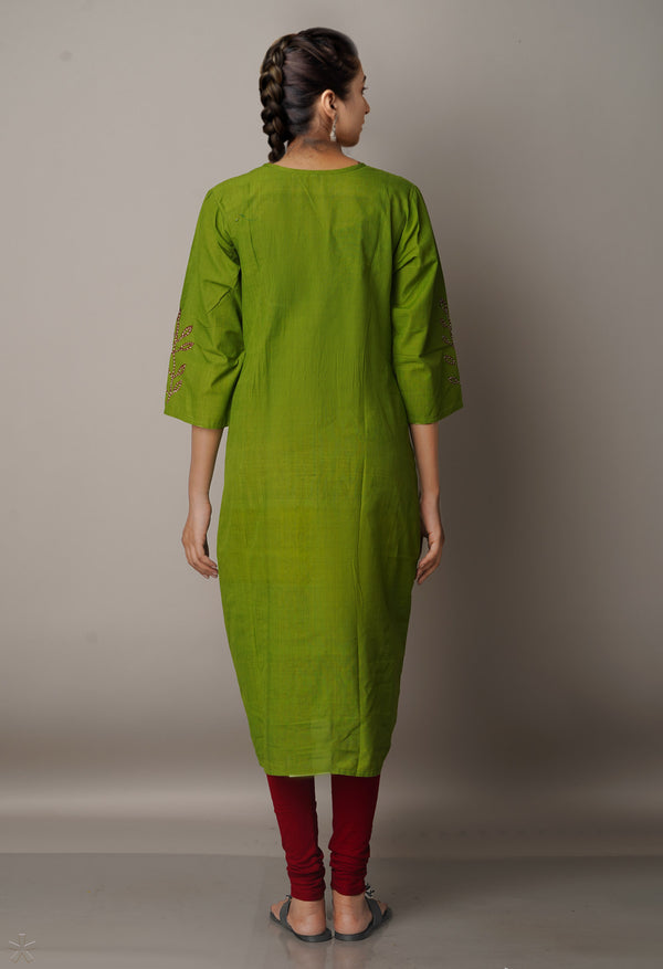 Green Pure Rajasthani Cotton Front-Slit Kurta-PKK1747
