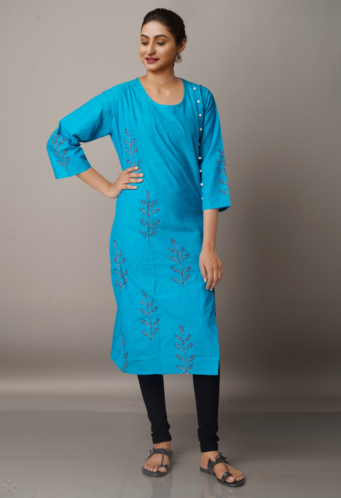 Blue Pure Rajasthani Cotton Front-Slit Kurta-PKK1748