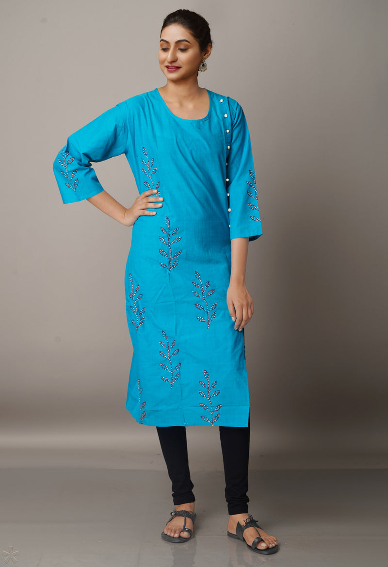 Blue Pure Rajasthani Cotton Front-Slit Kurta-PKK1748