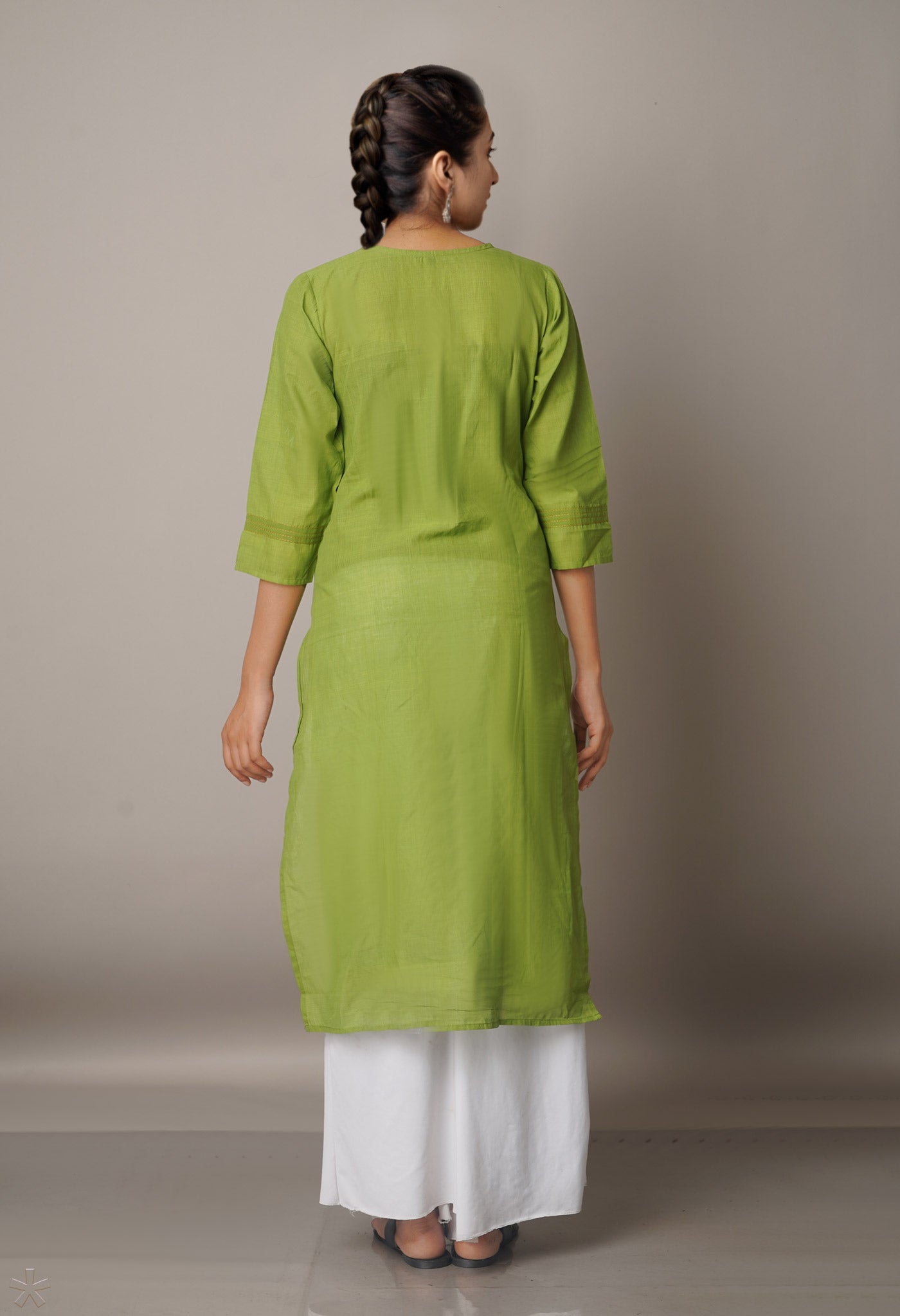Green Pure Rajasthani Cotton Front-Slit Kurta-PKK1751