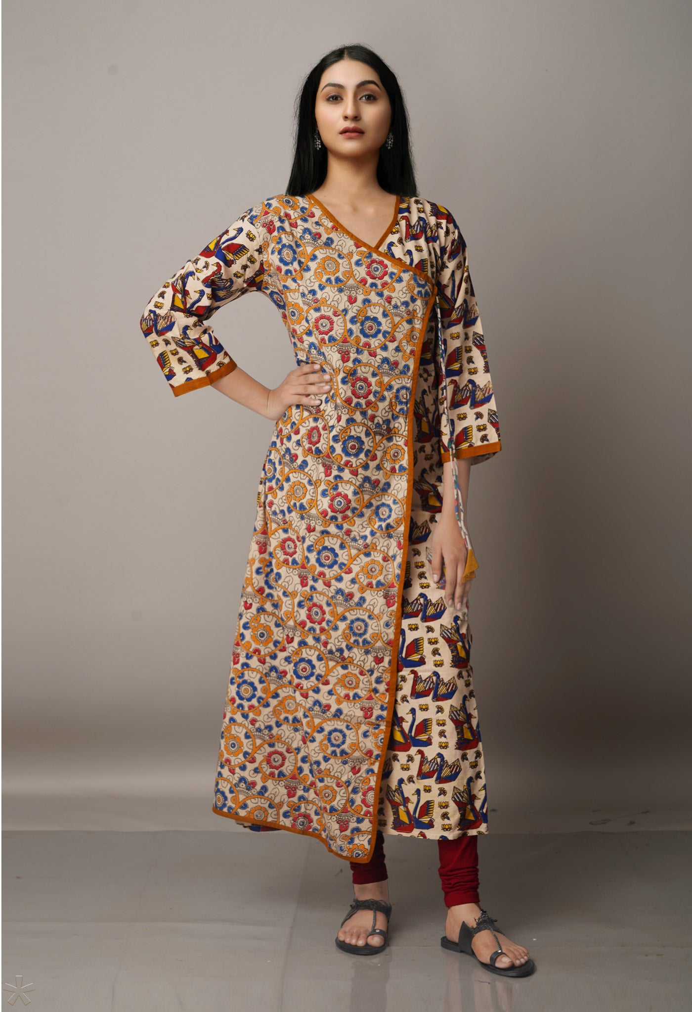 Cream Pure Kalamkari Cotton Long Kurta-PKK1764