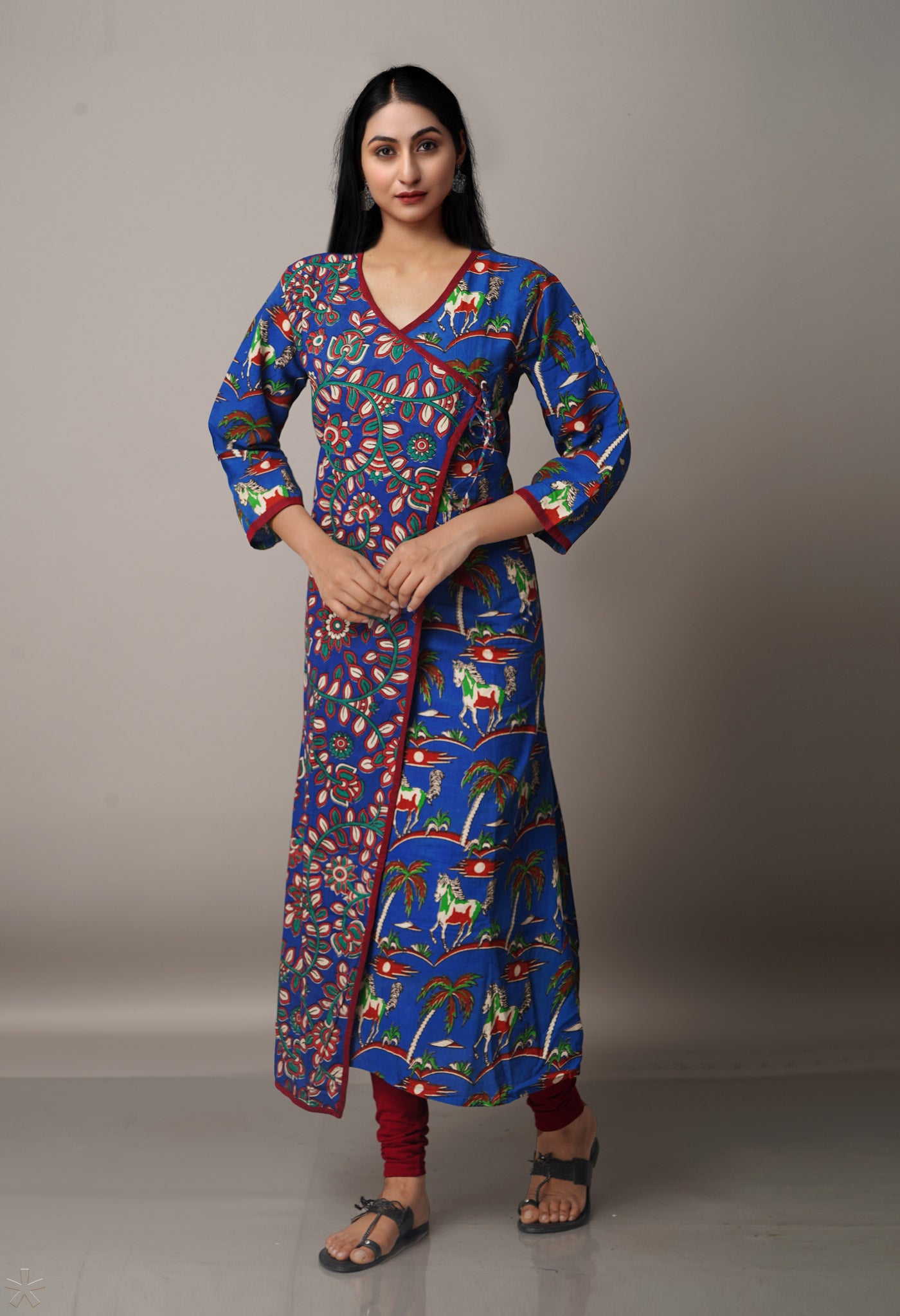 Blue Pure Kalamkari Cotton Long Kurta-PKK1767