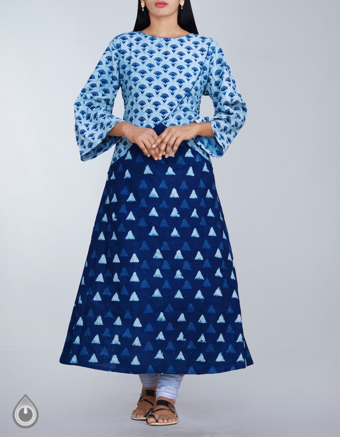 Online Shopping for Indigo-Cream Pure Bagru Cotton Long Kurta with Bagru Prints fromRajasthan at Unnatisilks.com, India 
