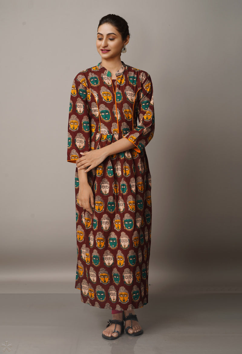 Maroon Pure Kalamkari Cotton Anarkali Kurta-PKK1790
